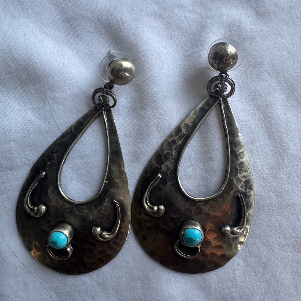 Bundle Hammered Silver Earrings with Turquoise Accent Jewelry